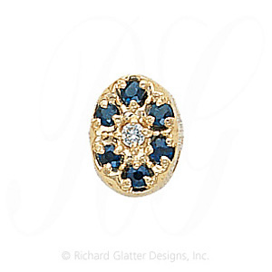 GS032 D/S - 14 Karat Gold Slide with Diamond center and Sapphire accents 
